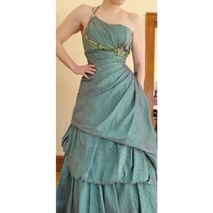 Turquoise Green Gemmed Ball Gown